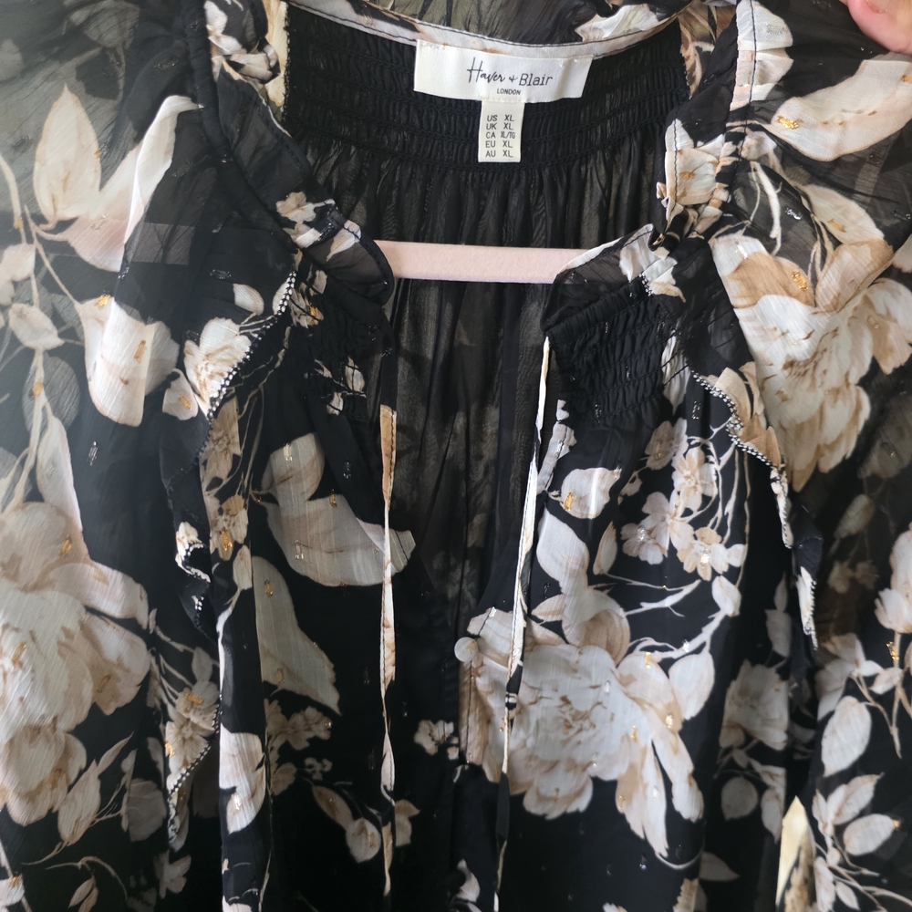 Haven + Blair Black Floral Sheer Blouse
